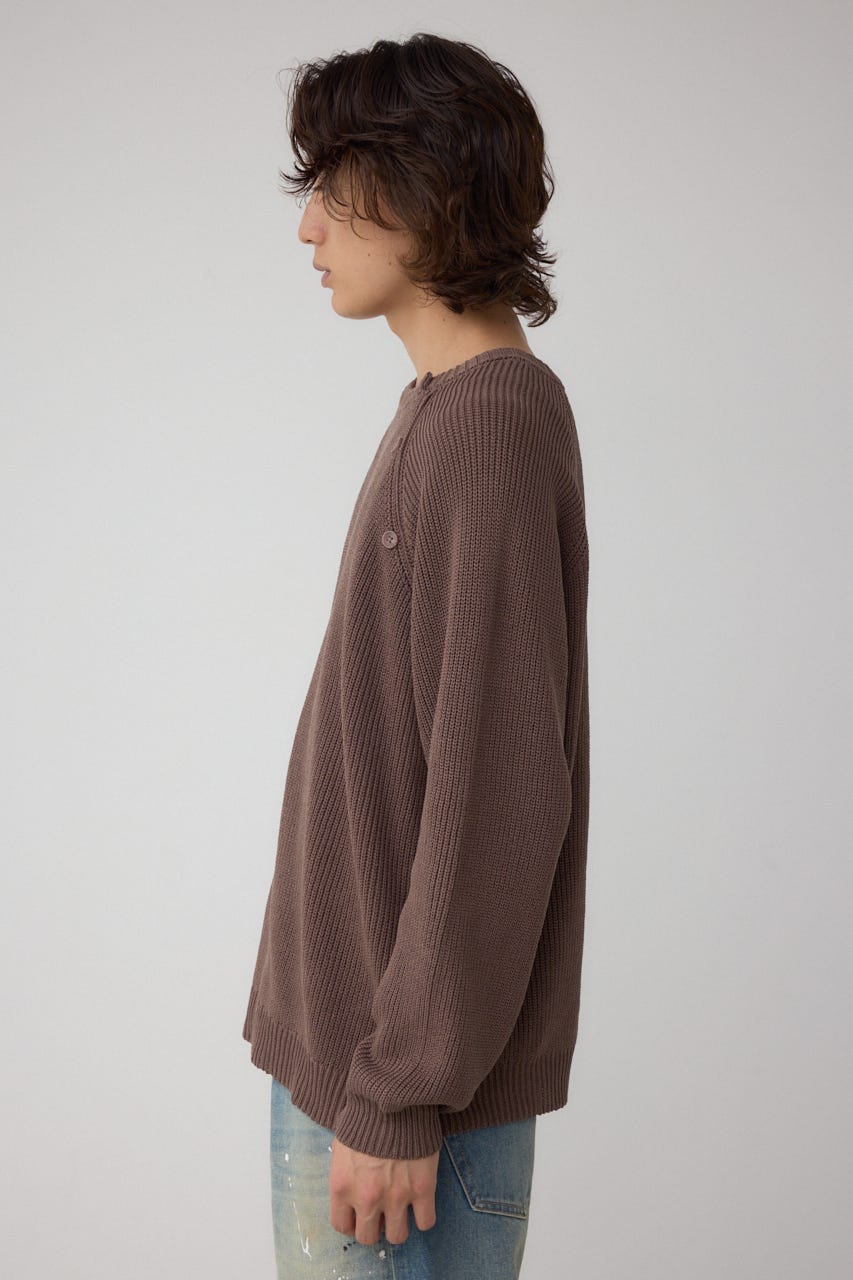 ショルダーボタンニットトップス BRN S