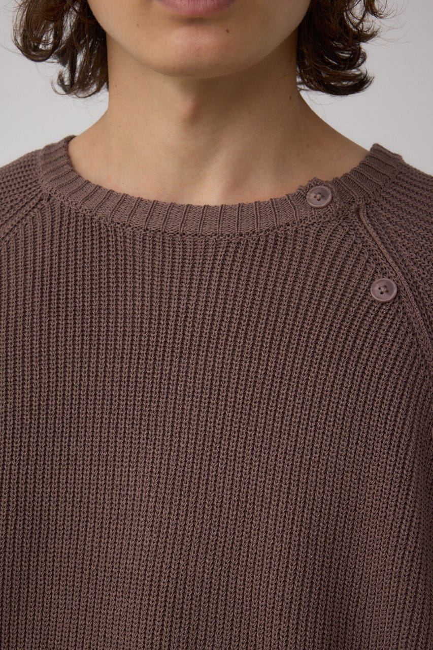 ショルダーボタンニットトップス BRN S