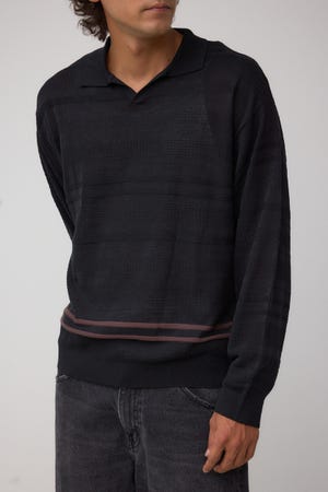 編地変化長袖ニットポロ