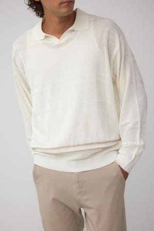 編地変化長袖ニットポロ