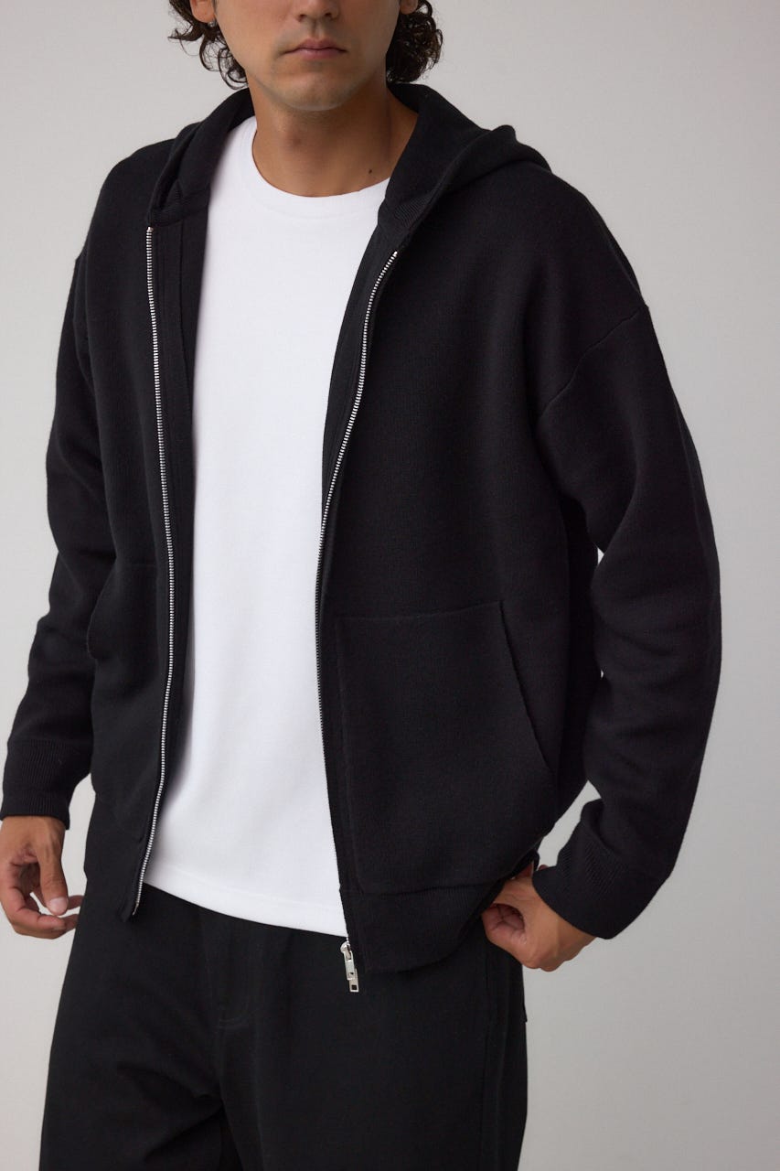 ニットジップアップパーカー BLK M