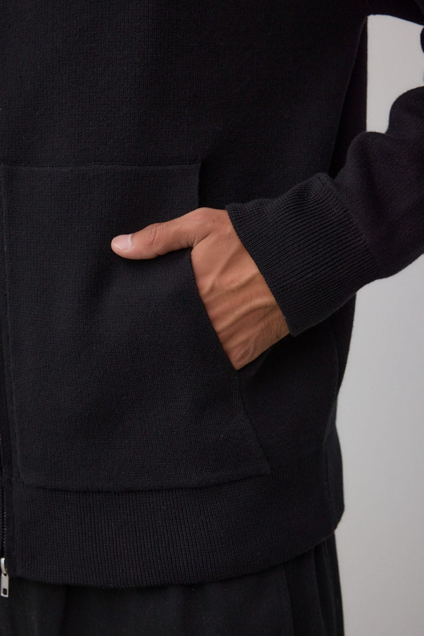 ニットジップアップパーカー BLK M
