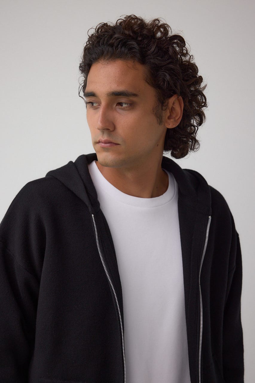 ニットジップアップパーカー BLK M