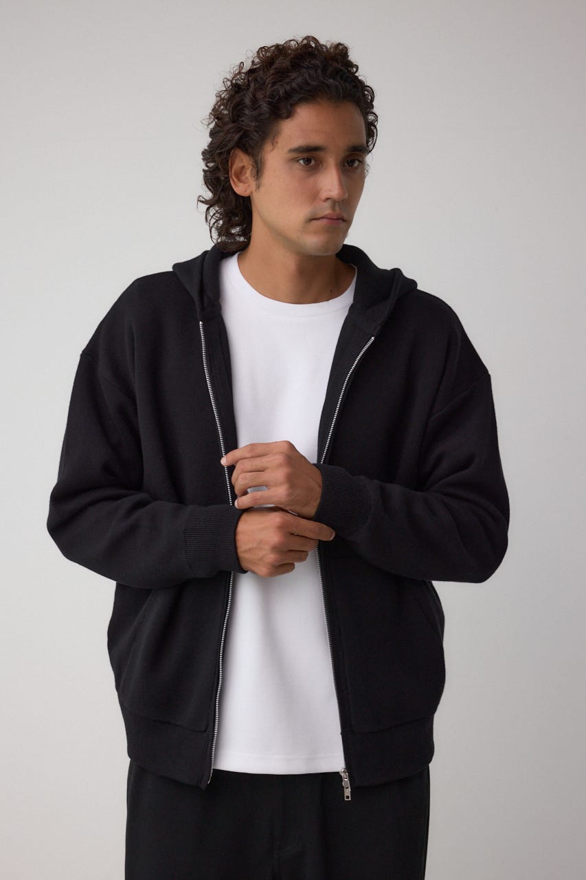 ニットジップアップパーカー BLK M