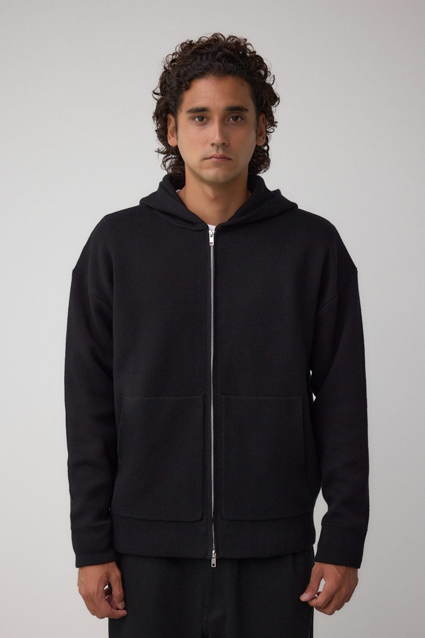 ニットジップアップパーカー BLK M