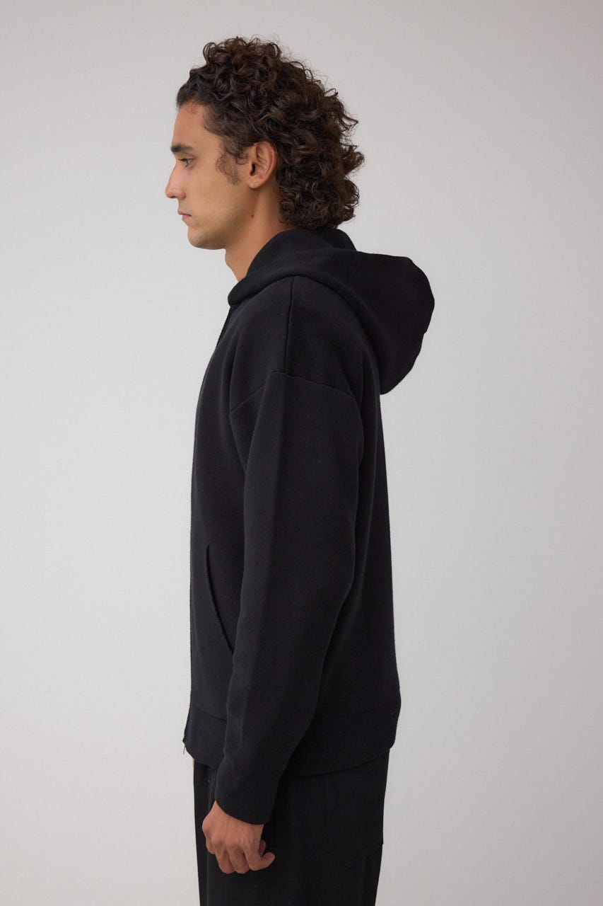 ニットジップアップパーカー BLK M