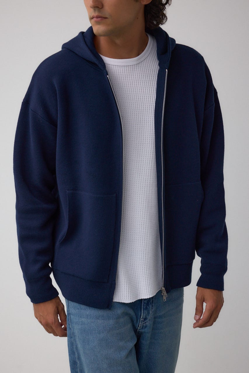 ニットジップアップパーカー D/NVY L