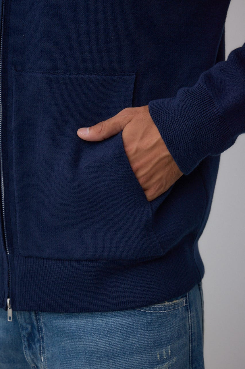 ニットジップアップパーカー D/NVY L