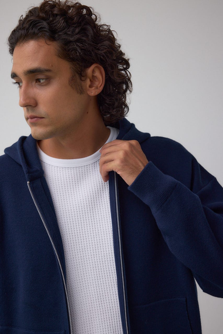 ニットジップアップパーカー D/NVY L