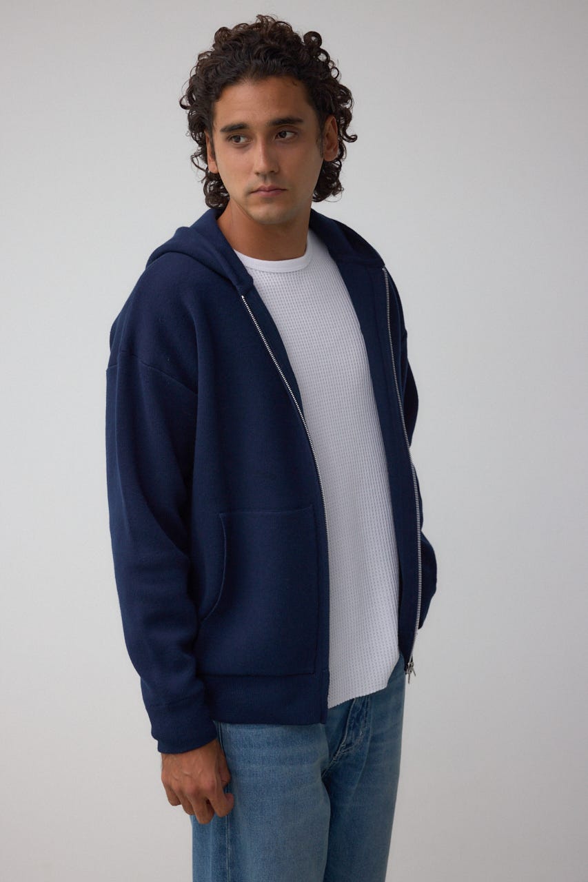 ニットジップアップパーカー D/NVY L