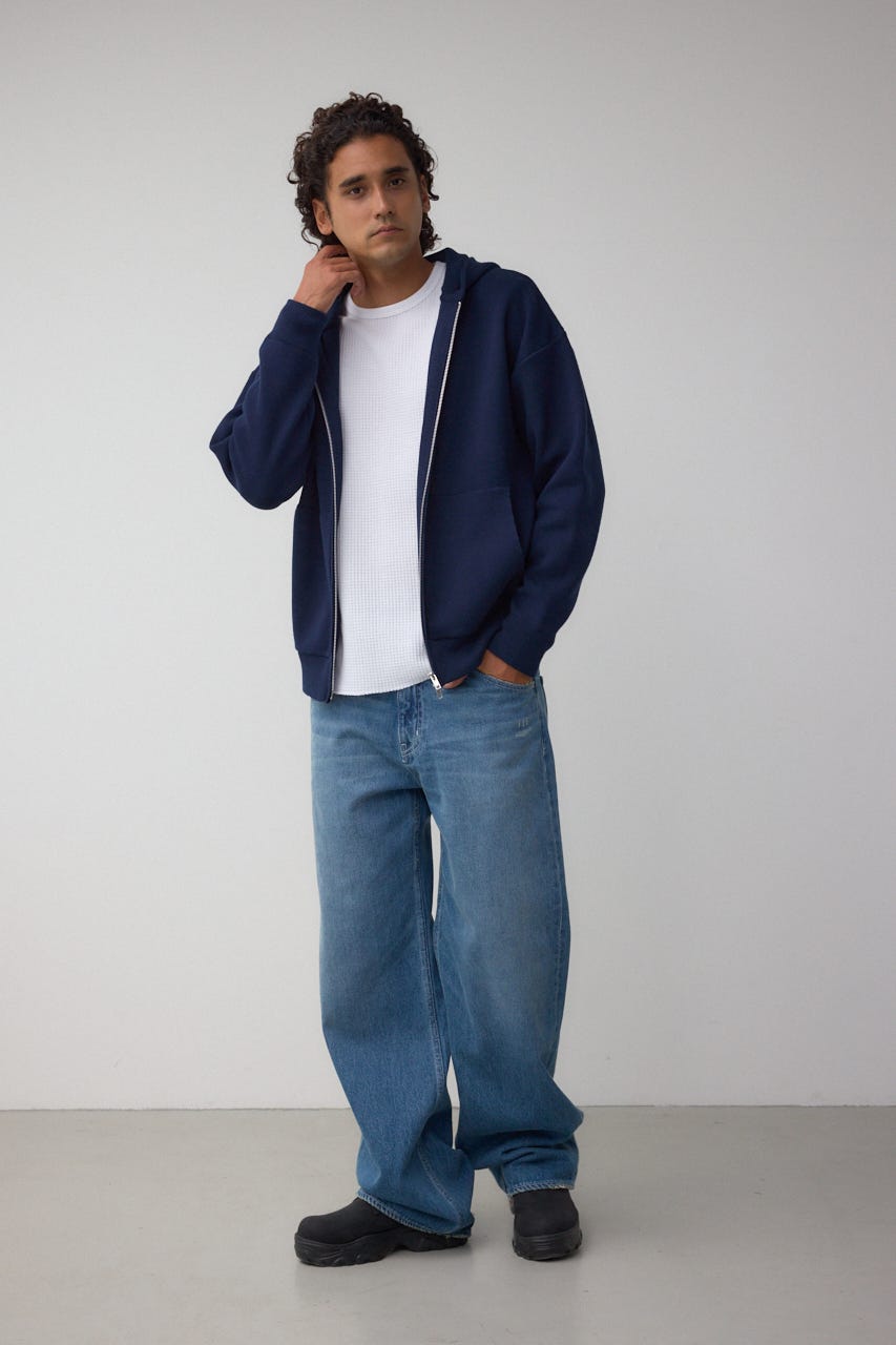 ニットジップアップパーカー D/NVY L