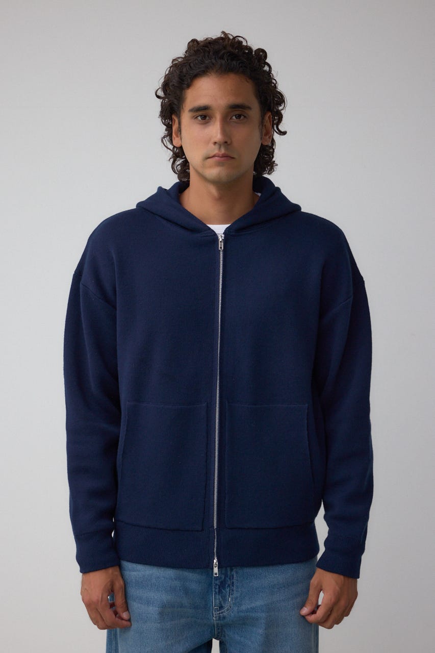 ニットジップアップパーカー D/NVY L