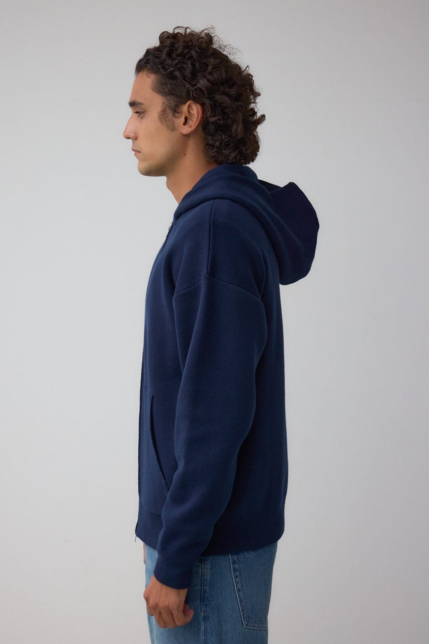 ニットジップアップパーカー D/NVY L