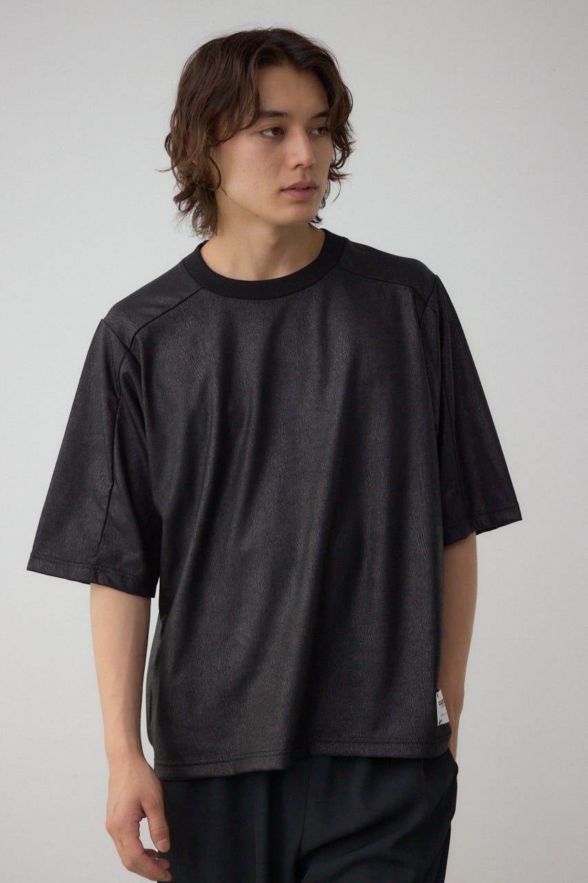 LLIC LIQUID MOUSSY Tシャツ 半袖 黒 AZUL BY MOUSSY | レザーライク半袖Tシャツ (Tシャツ