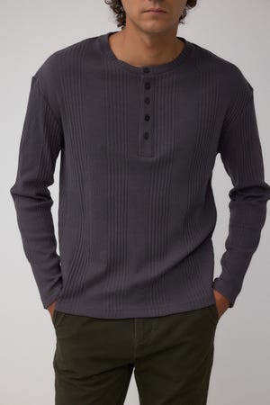 ランダムリブヘンリーネックTシャツ