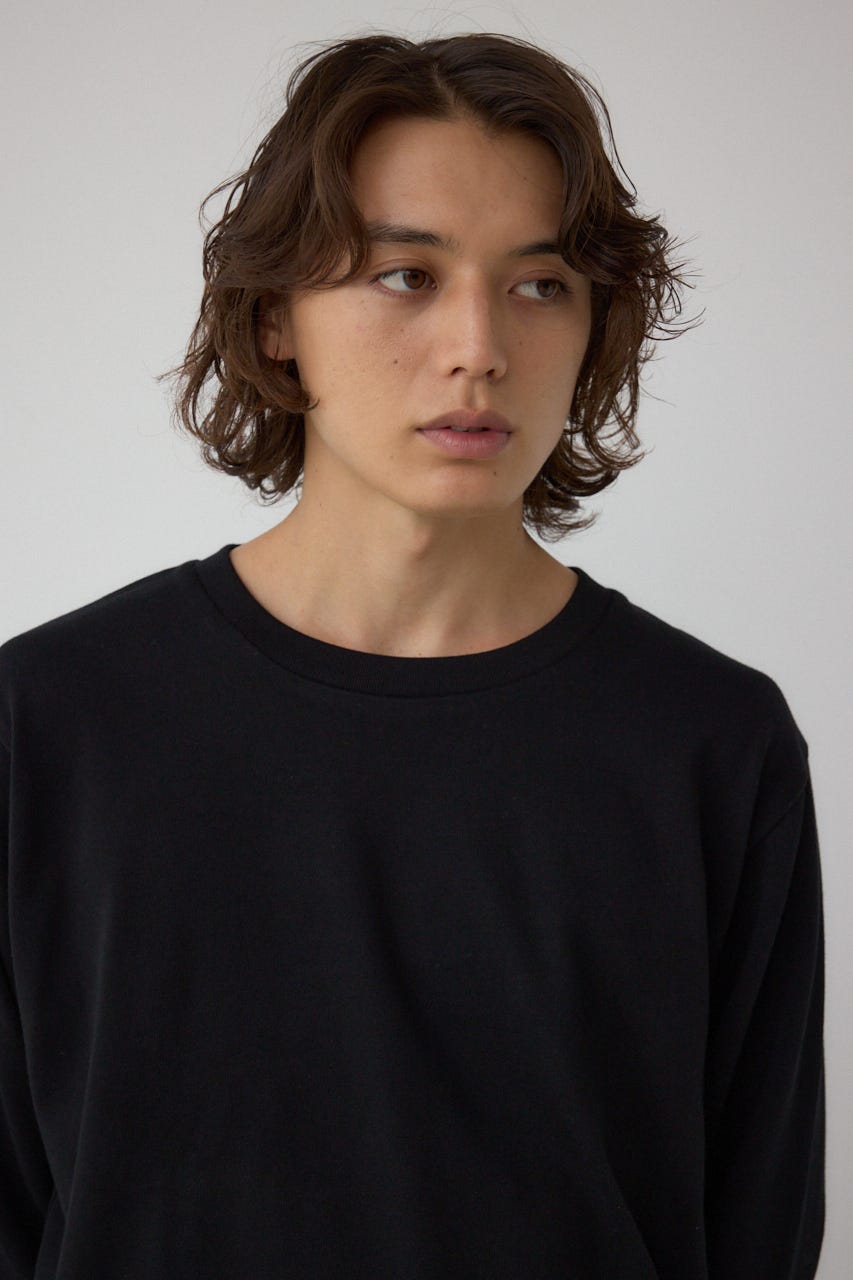 引き揃え天竺長袖トップス BLK S