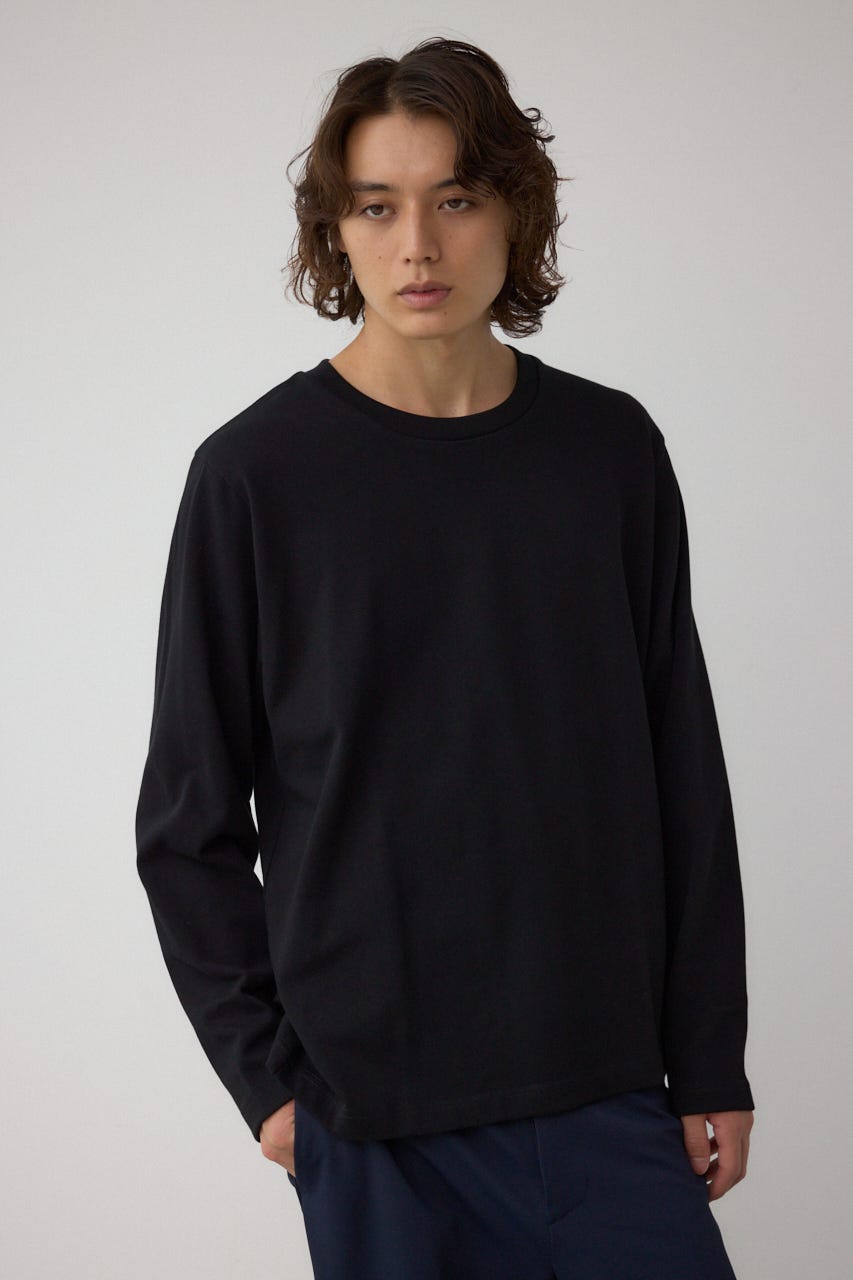 引き揃え天竺長袖トップス BLK S