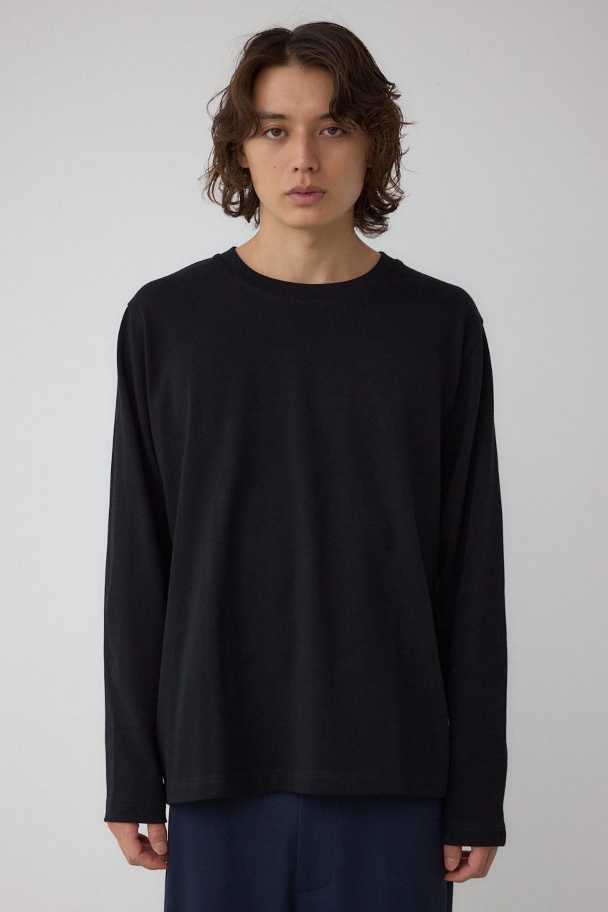 引き揃え天竺長袖トップス BLK S