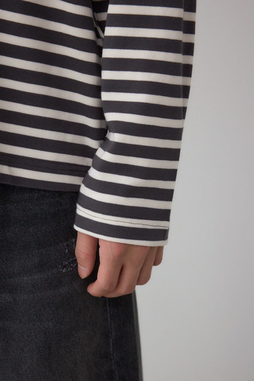 引き揃え天竺長袖トップス 柄BLK L