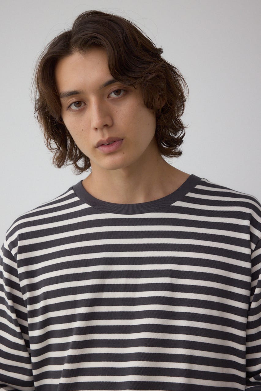 引き揃え天竺長袖トップス 柄BLK L