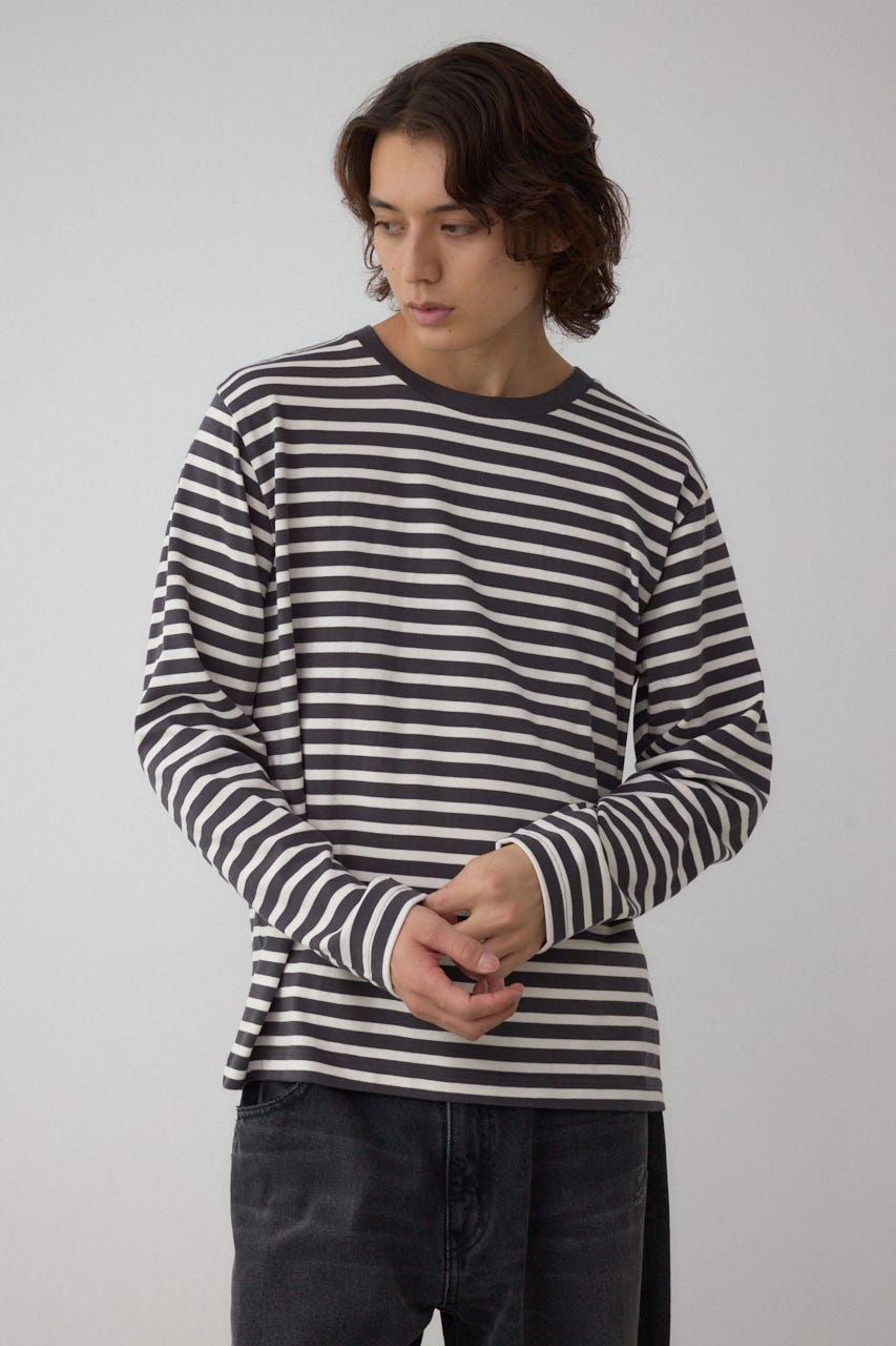 引き揃え天竺長袖トップス 柄BLK L