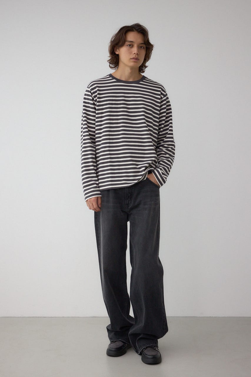 引き揃え天竺長袖トップス 柄BLK L