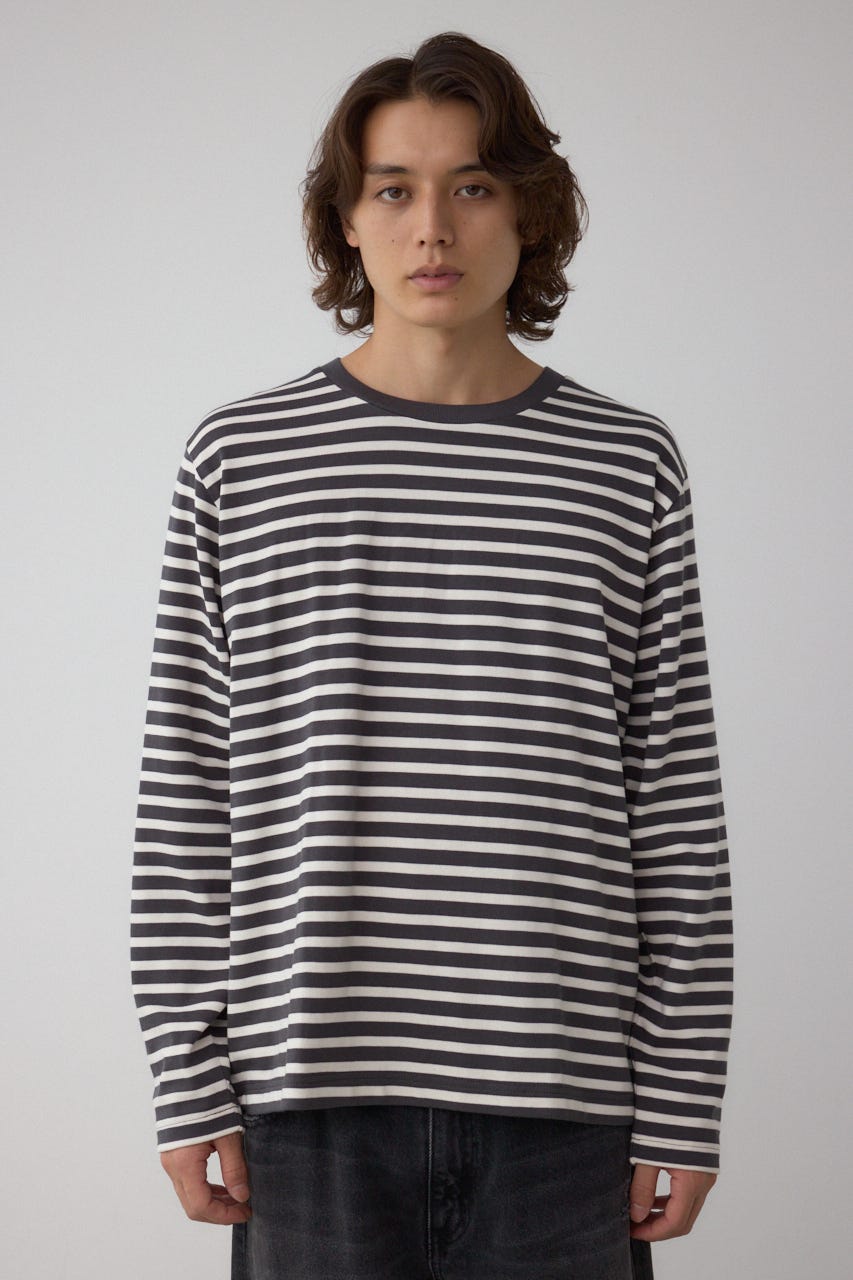 引き揃え天竺長袖トップス 柄BLK L