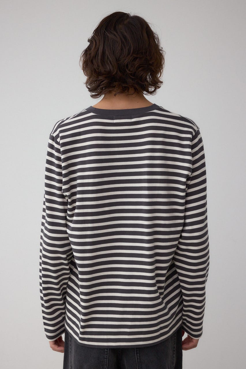 引き揃え天竺長袖トップス 柄BLK L