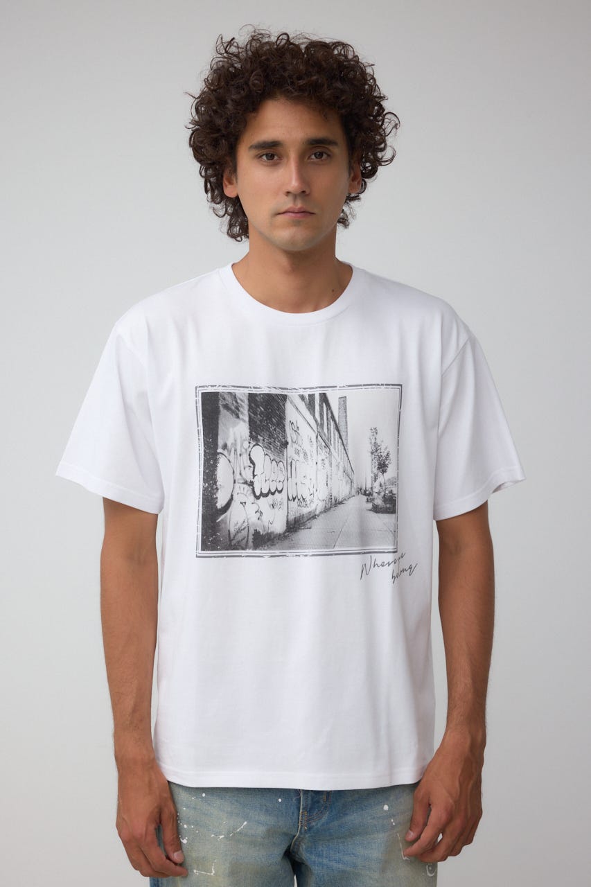   Jeans 半袖Tシャツ M ホワイト AZUL BY MOUSSY | モノクロームストリートTシャツ (Tシャツ