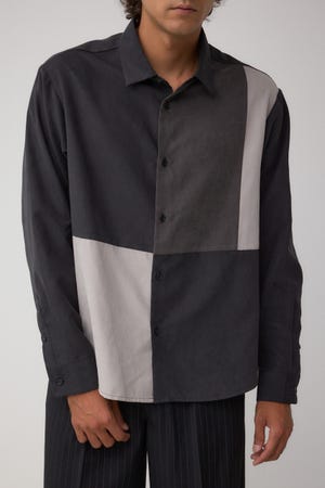 パネルスウィッチングフェイクスウェードシャツ