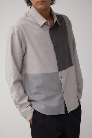 パネルスウィッチングフェイクスウェードシャツ