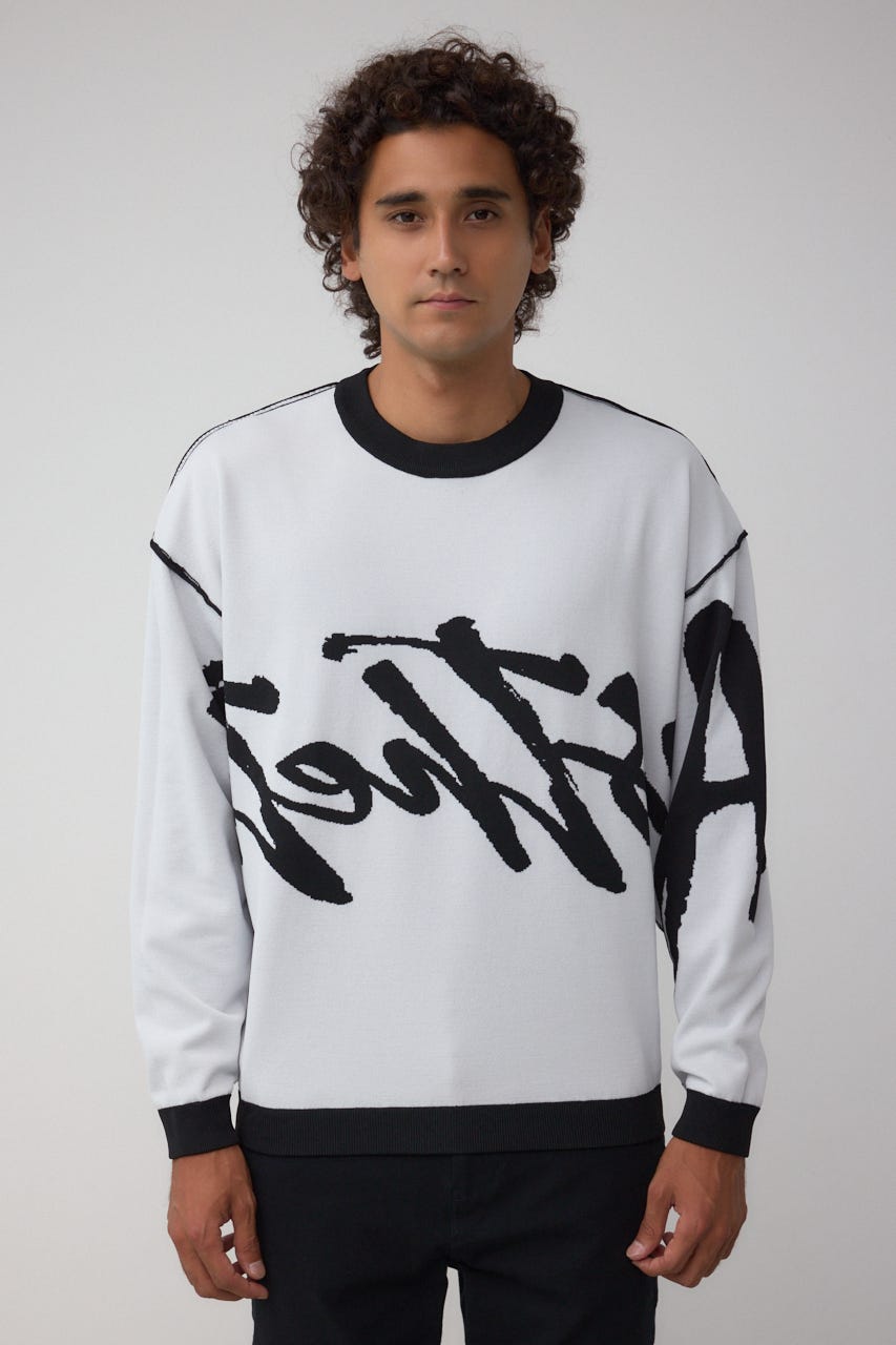 リバーシブル総柄グラフィックニット BLK L