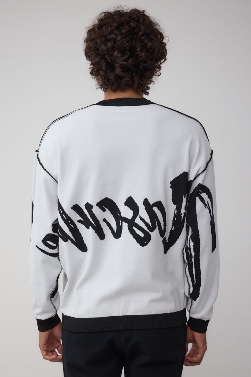 リバーシブル総柄グラフィックニット BLK L