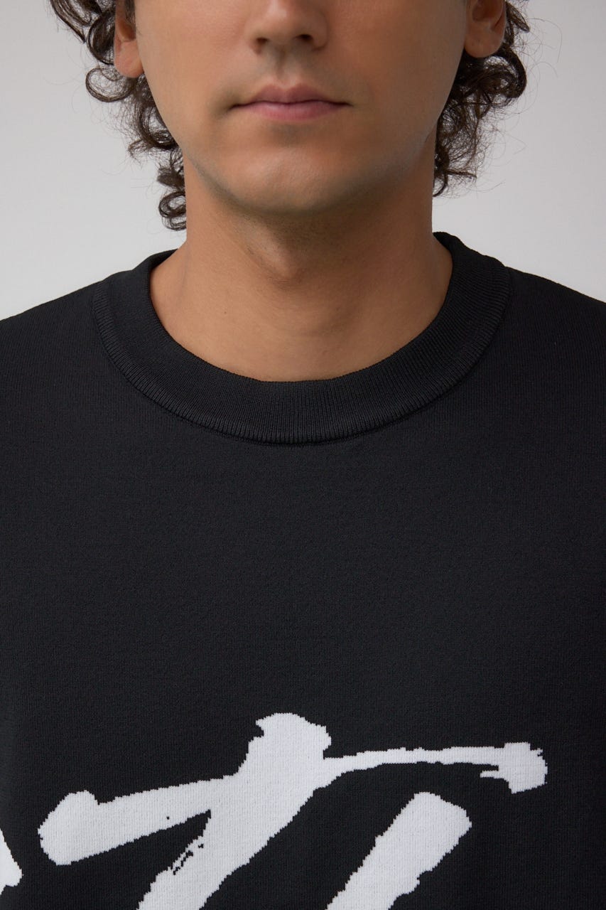 リバーシブル総柄グラフィックニット BLK L