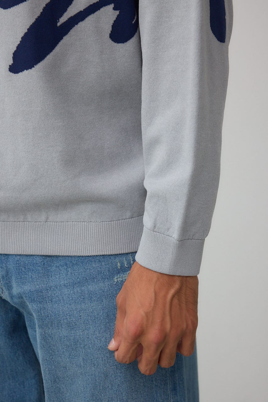 リバーシブル総柄グラフィックニット GRY M
