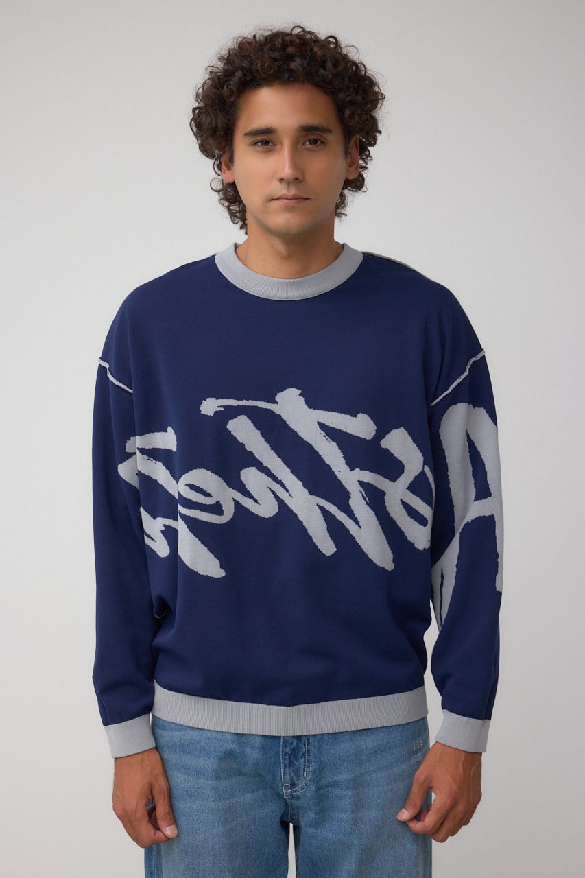 リバーシブル総柄グラフィックニット GRY M