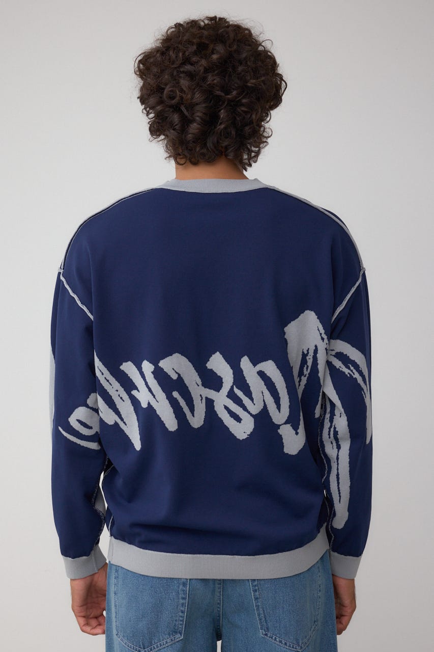 リバーシブル総柄グラフィックニット GRY M