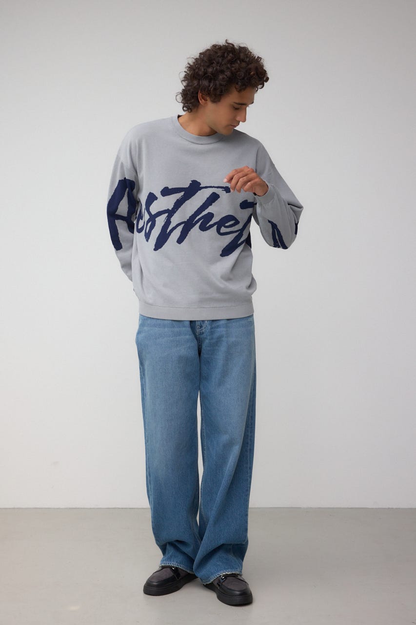 リバーシブル総柄グラフィックニット GRY M