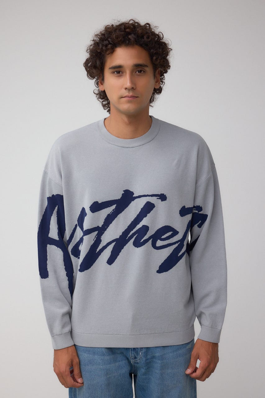 リバーシブル総柄グラフィックニット GRY M