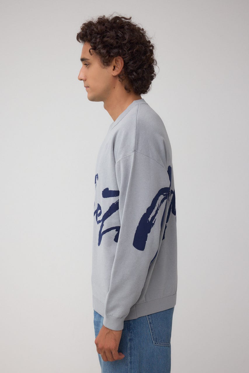 リバーシブル総柄グラフィックニット GRY M