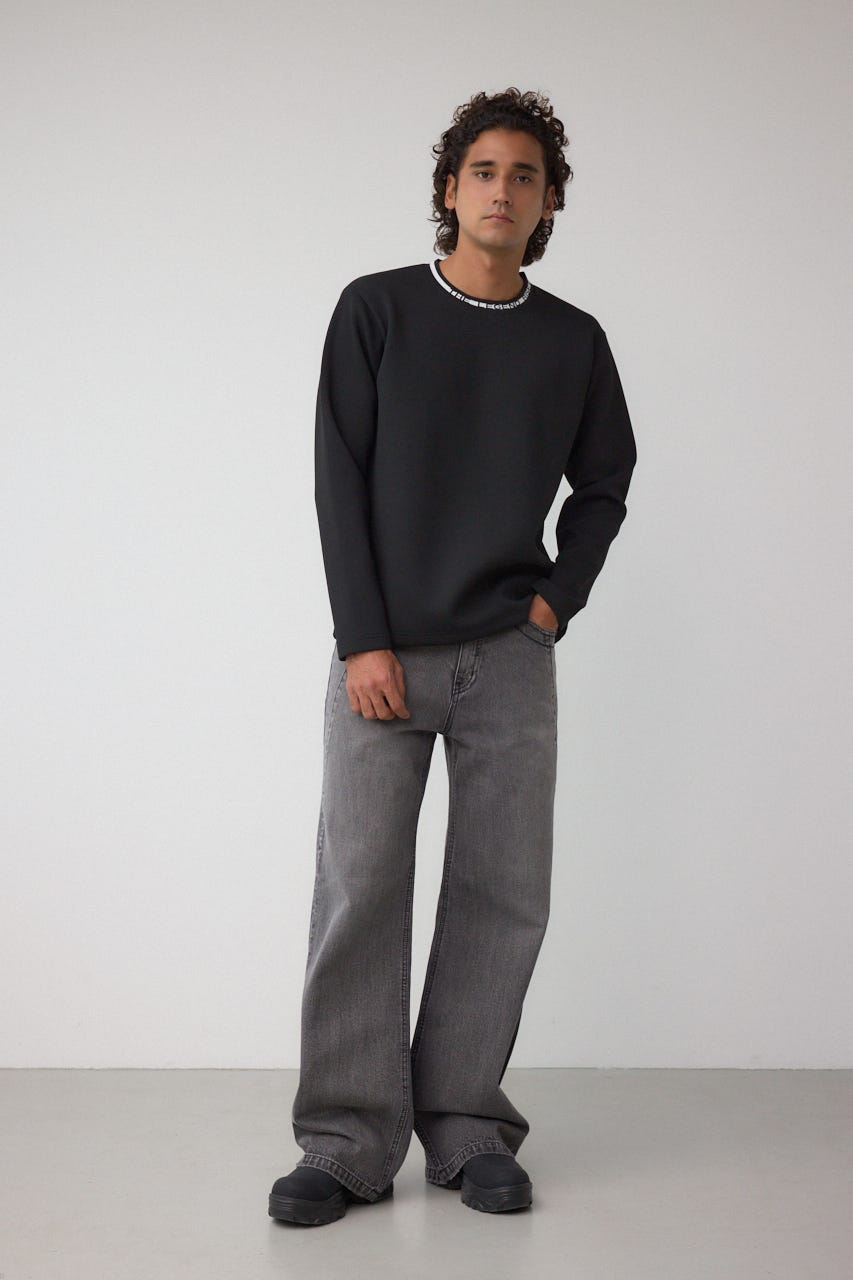 ネックジャガードトップス BLK M