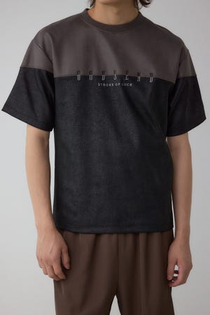 フェイクスウェードパネル切替トップス