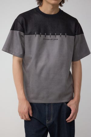 フェイクスウェードパネル切替トップス