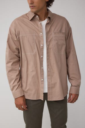 配色ステッチ長袖シャツ