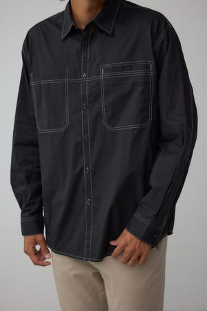 配色ステッチ長袖シャツ