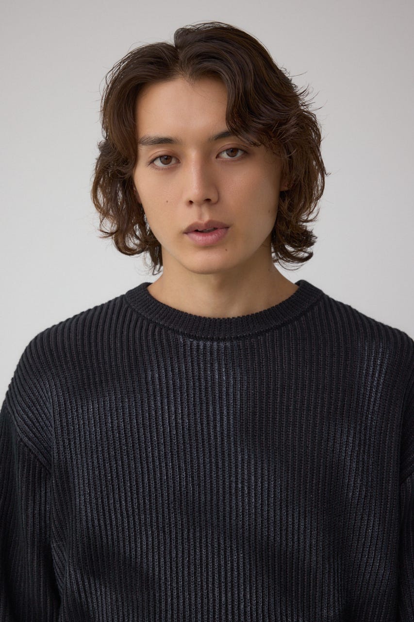 シャドウスプレーリブニット BLK L