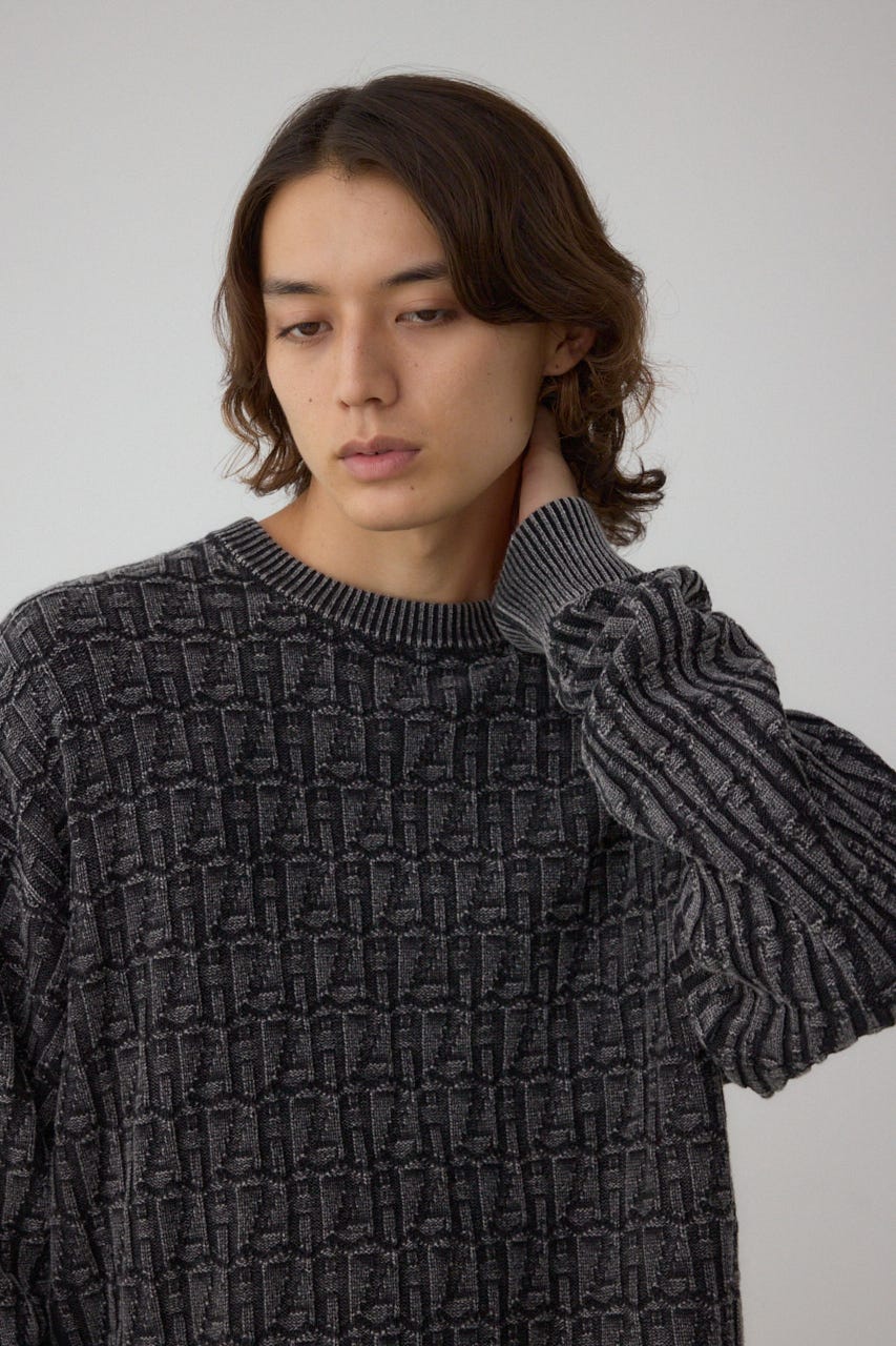 ヴィンテージライクジャガードニット L/BLK L