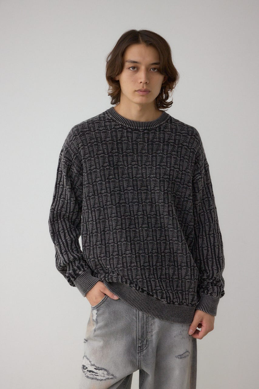 ヴィンテージライクジャガードニット L/BLK L