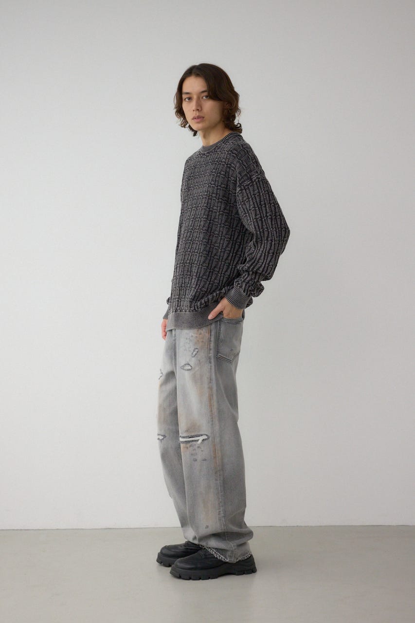 ヴィンテージライクジャガードニット L/BLK L