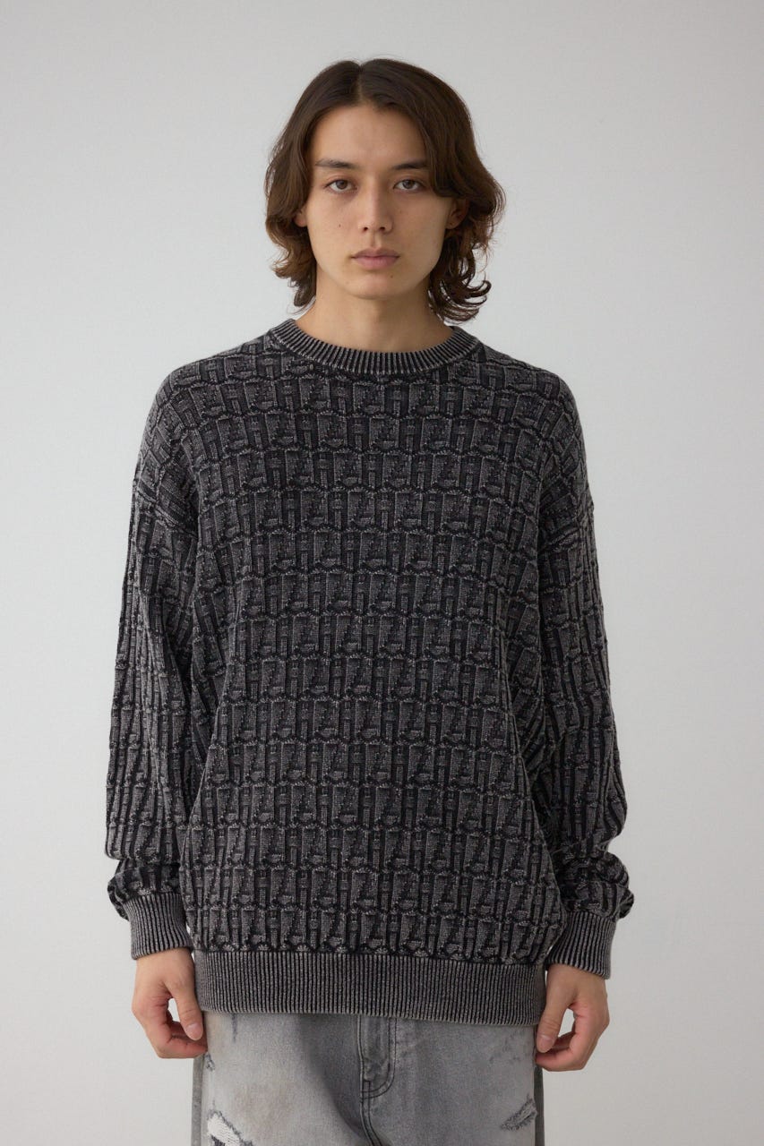 ヴィンテージライクジャガードニット L/BLK L